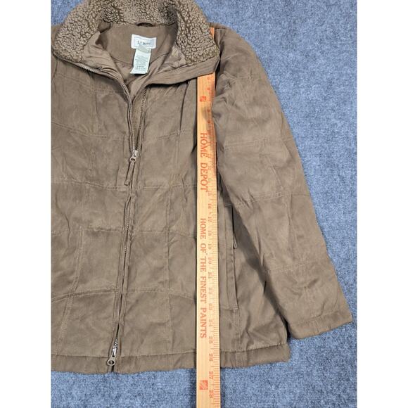 LL Bean Coat Womens Medium Khaki Jacket Goose Down Full Zip Quilted - Picture 5 of 9